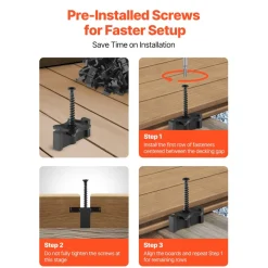 VEVOR 600PCS Hidden Deck Fasteners for Composite Decking Board, Universal Composite T Clips & Plastic Hidden Fasteners with Metal Screws,Polypropylene PP Clips Works with 0.26 inch Gaps, Black