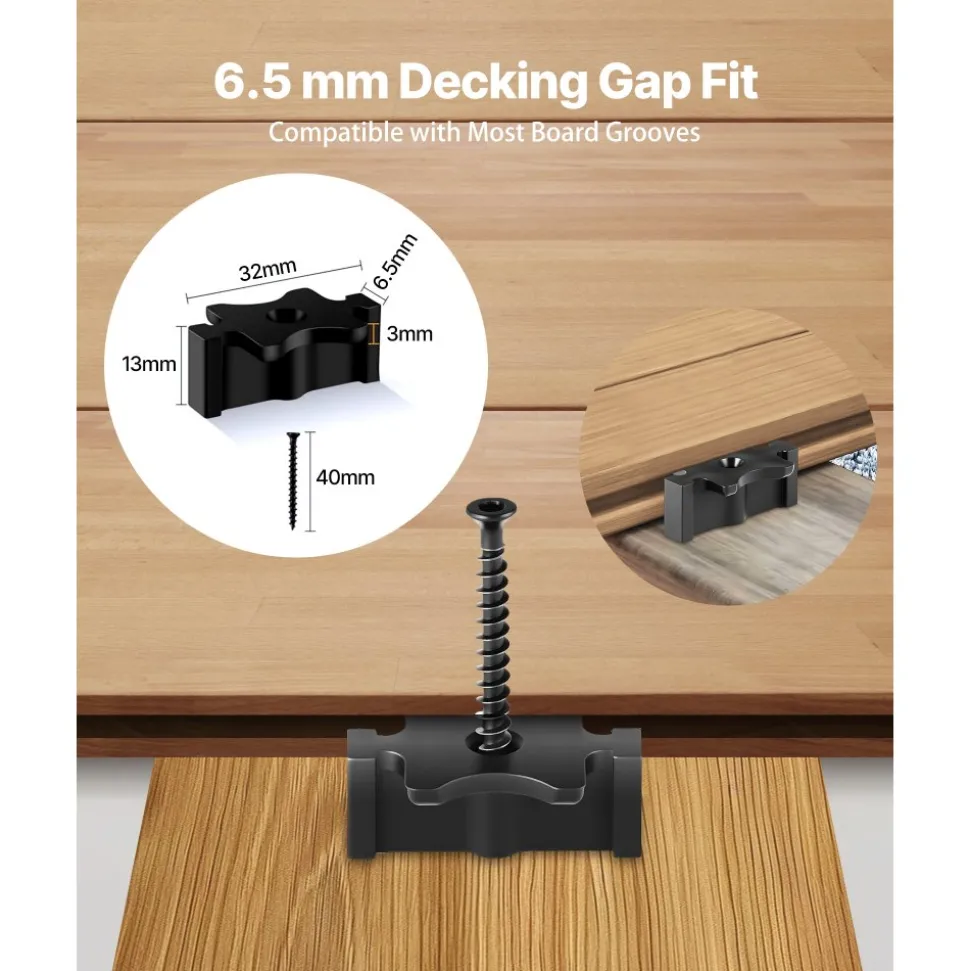 VEVOR 600PCS Hidden Deck Fasteners for Composite Decking Board, Universal Composite T Clips & Plastic Hidden Fasteners with Metal Screws,Polypropylene PP Clips Works with 0.26 inch Gaps, Black