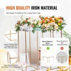 VEVOR 10PCS 31.5inch High Wedding Flower Stand, With Acrylic Laminate,Metal Vase Column Geometric Centerpiece Stands, Gold Rectangular Floral Display Rack for Events Reception, Party Decoration