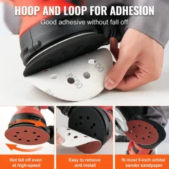 VEVOR 150 PCS 5 Inch Sanding Discs Set, 8-Hole Round Hook and Loop Sandpaper for Orbital Sander, 10 Grits include 60, 80, 100, 120, 150,180, 240, 320, 400, 600 Grit, for Metal, Wood, Car Sanding