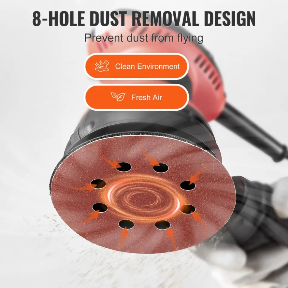 VEVOR 150 PCS 5 Inch Sanding Discs Set, 8-Hole Round Hook and Loop Sandpaper for Orbital Sander, 10 Grits include 60, 80, 100, 120, 150,180, 240, 320, 400, 600 Grit, for Metal, Wood, Car Sanding