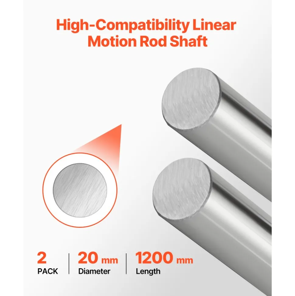 VEVOR 2PCS Linear Motion Rod, 20 mm x 1200 mm (0.79 x 47.24 in), SFC20 Carbon Steel Linear Rod Shaft, Anti Rust and High Precision, High Hardness Shaft, for Cutting Grinding Milling Drilling Machine