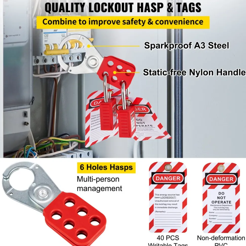 VEVOR 58 PCS Lockout Tagout Kits, Electrical Safety Loto Kit Includes Padlocks, Lockout Station, Hasp, Tags & Zip Ties, Lockout Tagout Safety Tools for Industrial, Electric Power, Machinery