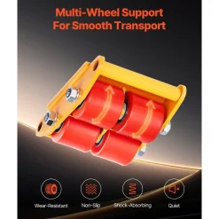 VEVOR 4PCS Machinery Skate Dolly, 17637 LBS/8T Industrial Machinery Mover, Heavy Duty Carbon Steel Machinery Moving Skate with 4 PU Wheels and 360° Rotation Non-Slip Cap for Warehouse, Workshop, Facto