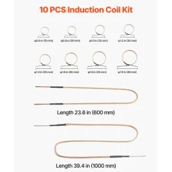 VEVOR 10PCS Magnetic Induction Heater Coil, Induction Heating Coil Accessories Kit with Flexibility and Long Lifespan, for Removing Rusty Bolts and Nuts, 8 Coils + 1 U-Shaped + 1 Free Forming