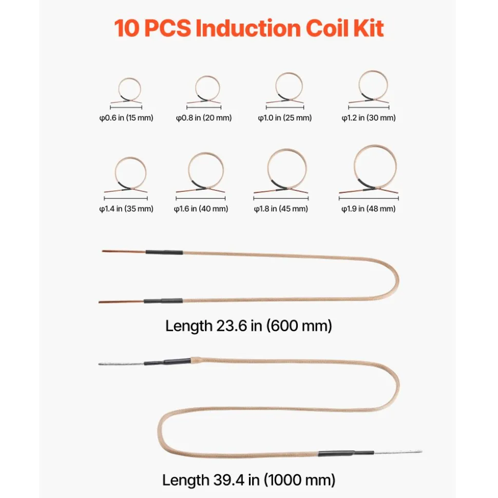 VEVOR 10PCS Magnetic Induction Heater Coil, Induction Heating Coil Accessories Kit with Flexibility and Long Lifespan, for Removing Rusty Bolts and Nuts, 8 Coils + 1 U-Shaped + 1 Free Forming