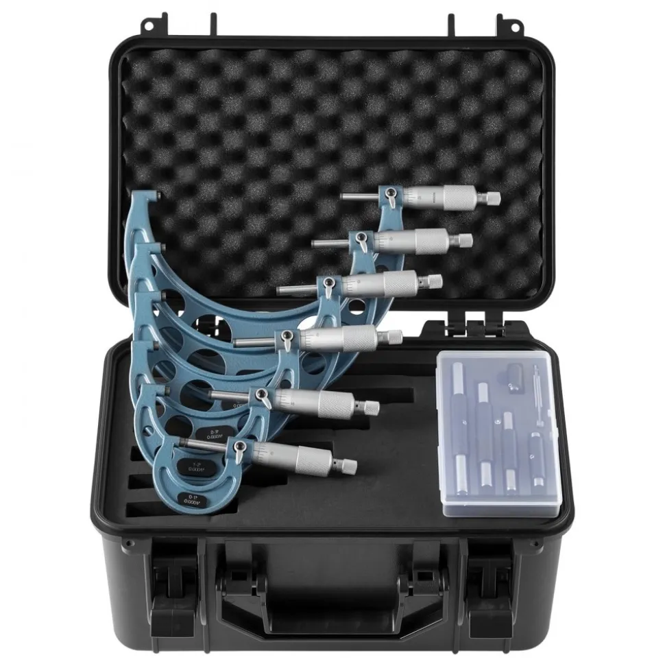 VEVOR 6 PCS Micrometer Set, 0-1"/1-2"/2-3"/3-4"/4-5"/5-6" Machinist Outside Micrometer, Precision 0.0001 Accuracy, Professional Machinist Tools with Protective Case, for Metalworking & Engineering
