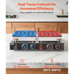VEVOR 50PCS Mini Dutch Pancake Maker, Non-stick Stainless Steel Dorayaki Baker, 1800W Commercial Electric Poffertjes Grill Pan, Dual Temp & Time Control, for Kitchen Restaurant Breakfast Dessert