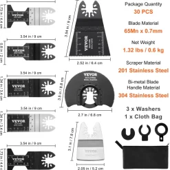 VEVOR 30PCS Multi Tool Blades Kits, Universal Quick Release Oscillating Saw Blades, 8 Types Wood Metal Plastic Oscillating Tool Blades, Fit Dewalt Bosch Milwaukee Hitachi Chicago Craftsman