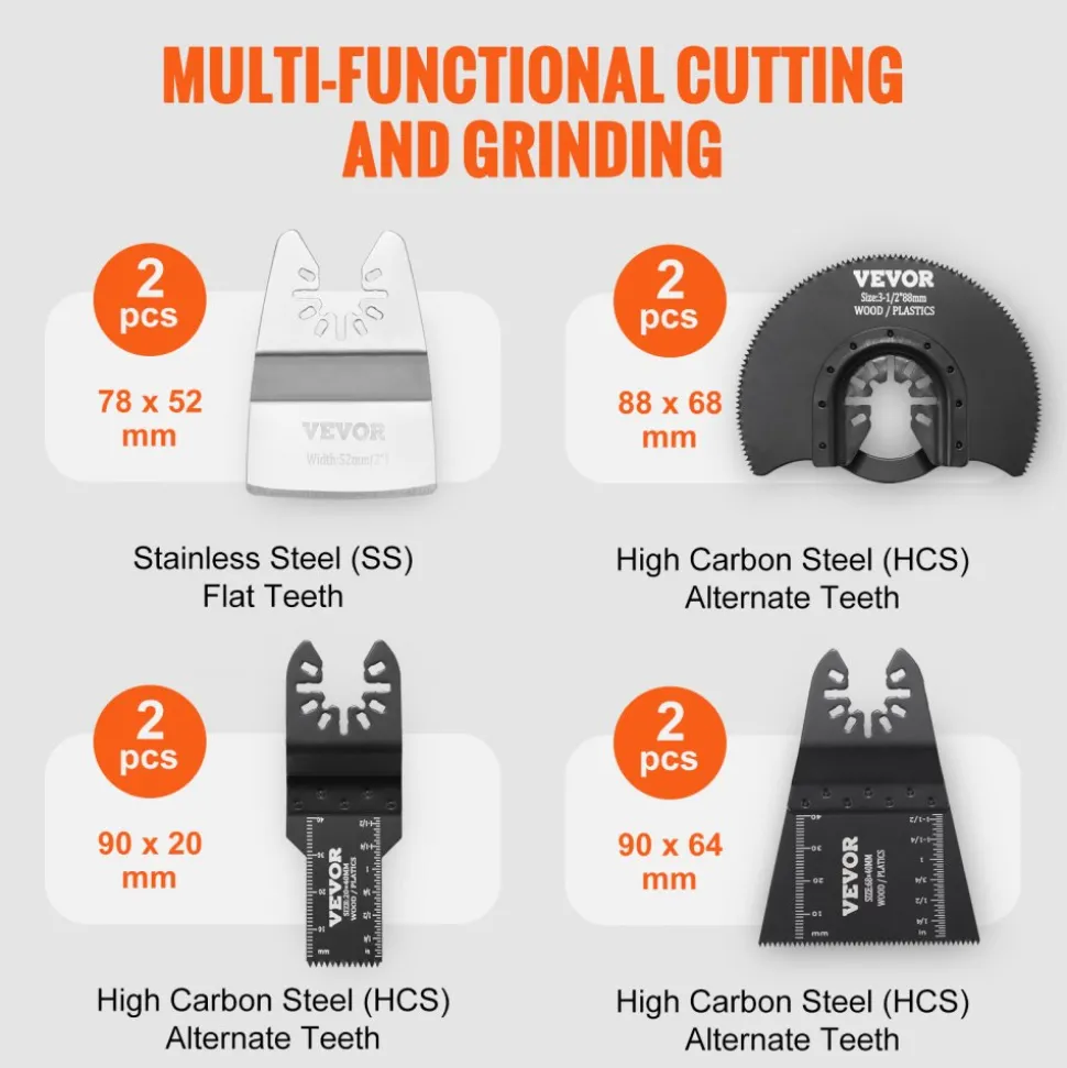 VEVOR 30PCS Multi Tool Blades Kits, Universal Quick Release Oscillating Saw Blades, 8 Types Wood Metal Plastic Oscillating Tool Blades, Fit Dewalt Bosch Milwaukee Hitachi Chicago Craftsman