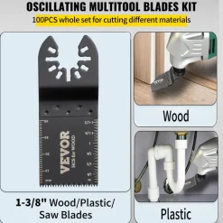 VEVOR 100PCS Oscillating Saw Blades, Quick Release Multitool Blades Kit, HCS Tool Blades for Wood Plastic, Compatible with Dewalt Dremel Fein Worx Bosch Makita Milwaukee