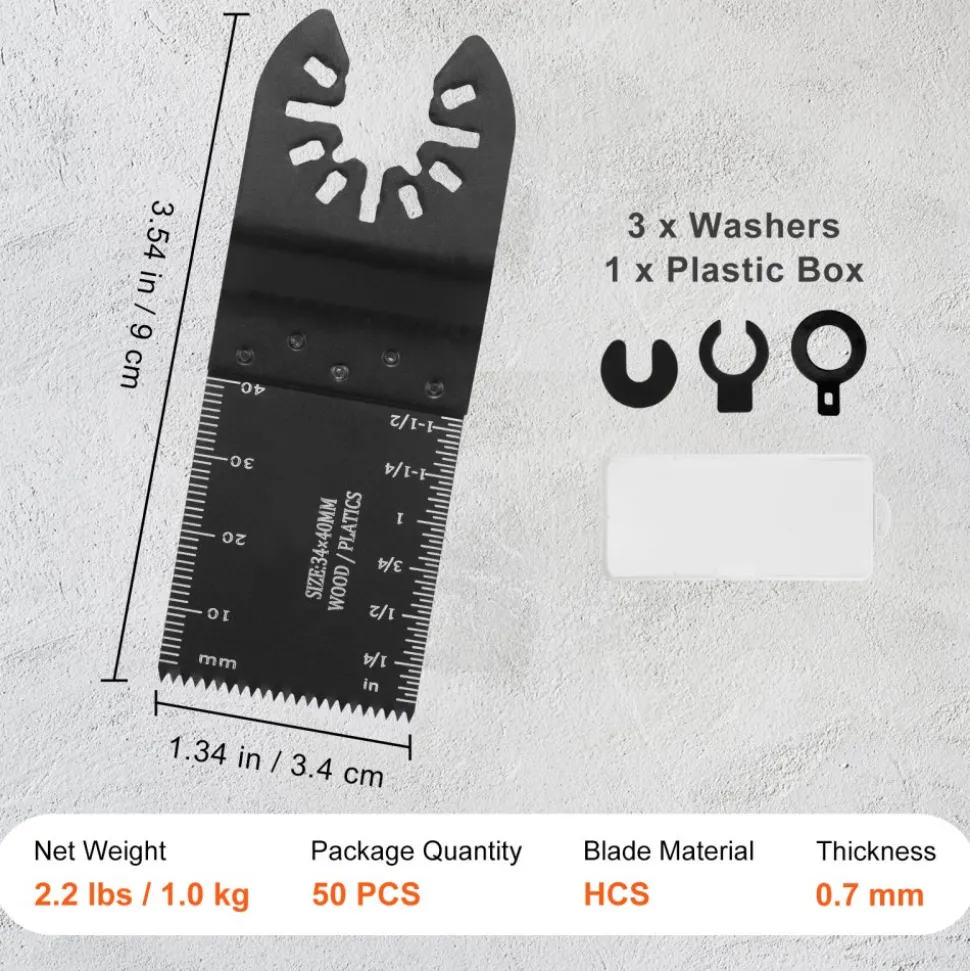 VEVOR 50PCS Oscillating Saw Blades, Universal Quick Release Oscillating Saw Blades, Multitool Tool Blades for Wood Plastic Aluminum, Fit Dewalt Bosch Milwaukee Hitachi Chicago Craftsman