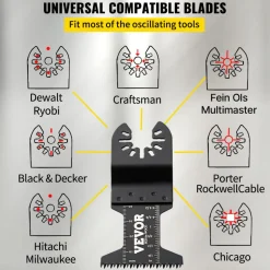 VEVOR 50 PCS Oscillating Saw Blades, Quick Release Multitool Blades Kit, HCS Tool Blades for Wood Plastic Metal Nails Bolts, Compatible with Dewalt Dremel Fein Worx Bosch Makita Milwaukee