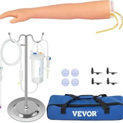VEVOR 12 PCS Phlebotomy Practice Kit, IV Venipuncture Intravenous Training, High Simulation IV Practice Arm Kit with Carrying Bag, Practice and Perfect IV Skills, for Students Nurses and Professionals