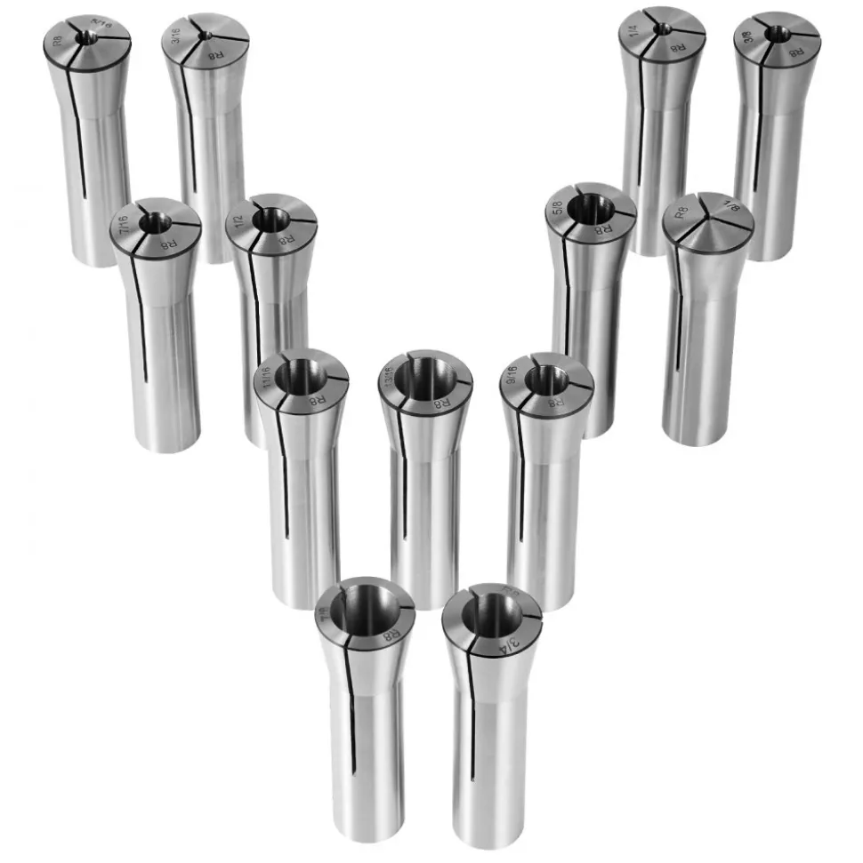 VEVOR 13 pcs Precision R8 Collet Set, 1/8'' - 7/8'', 45# Mill Collet Chuck 0.0012"/30μm TIR with 13 Labeled Storage Boxes, for Milling Machine Drill Presses Boring Machine Machining Center