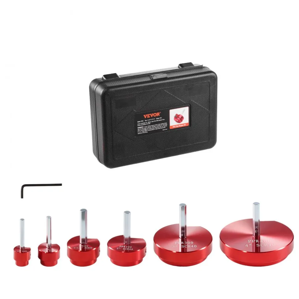 VEVOR 6Pcs PVC Pipe Reamer Kit, Plastic Pipe Fitting Socket Saver Kit, Includes 3/4", 1", 1-1/2", 2", 3", 4'', for PVC, CPVC, ABS Fittings, with Tool Box, for Exhaust, Drain, Water Pipes Cleaning