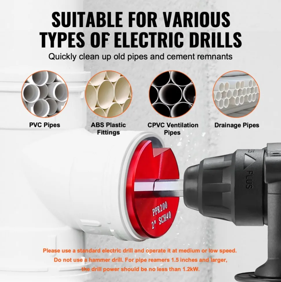 VEVOR 4Pcs PVC Pipe Reamer Kit, Plastic Pipe Fitting Socket Saver Tool Kit, Includes 1-1/2", 2", 3", 4", for PVC, CPVC, and ABS Fittings, with Tool Box, for Exhaust, Drain, Water Pipes Cleaning