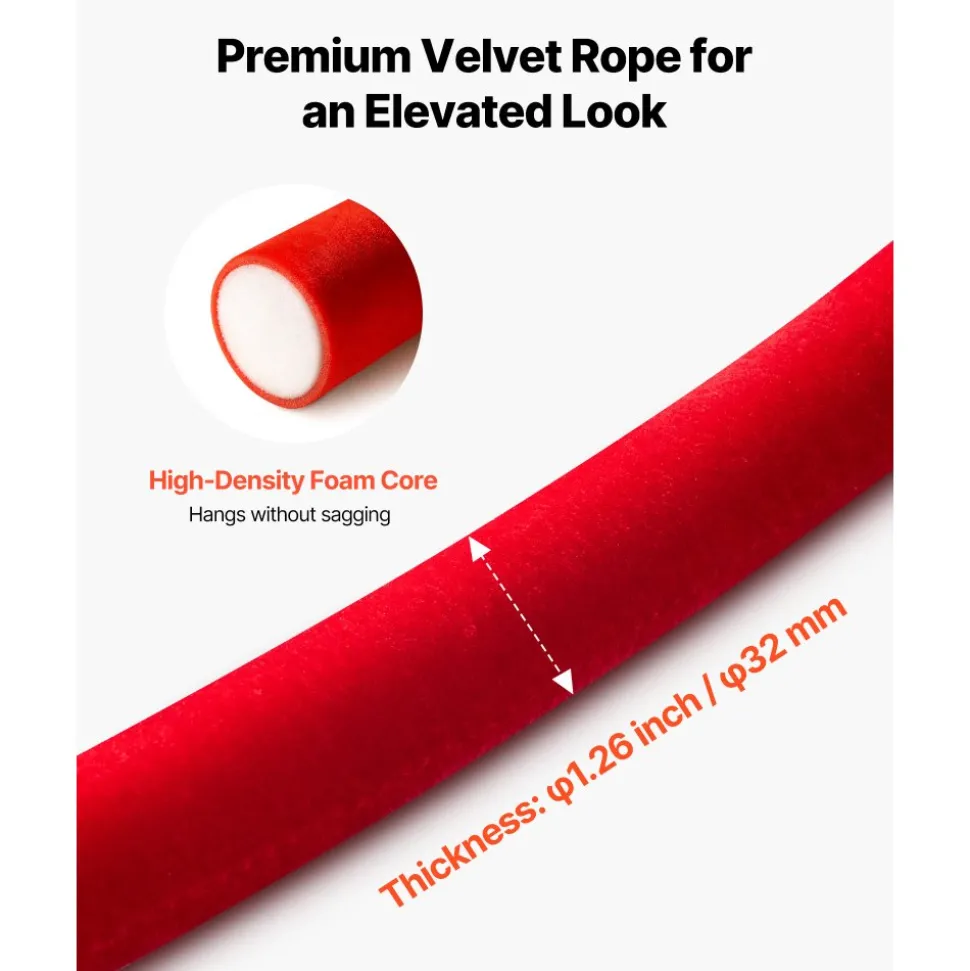 VEVOR 4 Pcs Red Velvet Stanchion Ropes, 5 ft Crowd Control Stanchion Red Velvet Ropes with Silver Hooks, Post Queue Barrier Carpet Rope for Carpet Events Movie Theaters Grand Openings Hotels Party