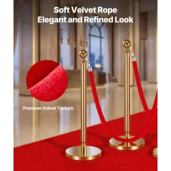 VEVOR 4 Pcs Red Velvet Stanchion Ropes, 5 ft Crowd Control Stanchion Red Velvet Ropes with Silver Hooks, Post Queue Barrier Carpet Rope for Carpet Events Movie Theaters Grand Openings Hotels Party