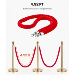 VEVOR 4 Pcs Red Velvet Stanchion Ropes, 5 ft Crowd Control Stanchion Red Velvet Ropes with Silver Hooks, Post Queue Barrier Carpet Rope for Carpet Events Movie Theaters Grand Openings Hotels Party