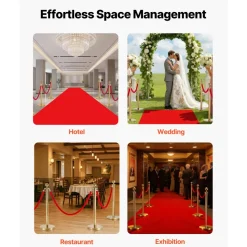 VEVOR 4 Pcs Red Velvet Stanchion Ropes, 5 ft Crowd Control Stanchion Red Velvet Ropes with Silver Hooks, Post Queue Barrier Carpet Rope for Carpet Events Movie Theaters Grand Openings Hotels Party