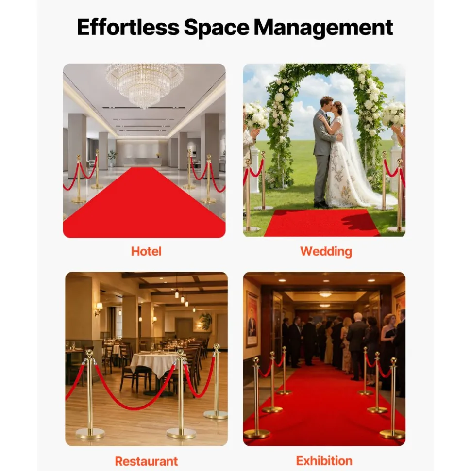 VEVOR 4 Pcs Red Velvet Stanchion Ropes, 5 ft Crowd Control Stanchion Red Velvet Ropes with Silver Hooks, Post Queue Barrier Carpet Rope for Carpet Events Movie Theaters Grand Openings Hotels Party