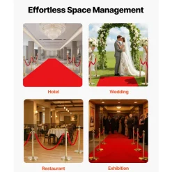 VEVOR 2 Pcs Red Velvet Stanchion Ropes, 5 ft Crowd Control Stanchion Red Velvet Ropes with Gold Hooks, Post Queue Barrier Carpet Rope for Carpet Events Movie Theaters Grand Openings Hotels Party