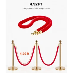 VEVOR 2 Pcs Red Velvet Stanchion Ropes, 5 ft Crowd Control Stanchion Red Velvet Ropes with Gold Hooks, Post Queue Barrier Carpet Rope for Carpet Events Movie Theaters Grand Openings Hotels Party