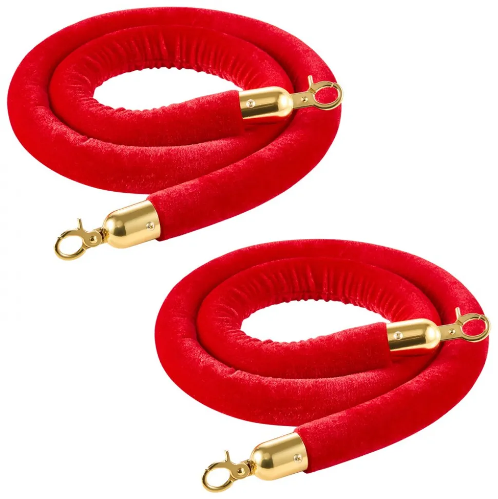 VEVOR 2 Pcs Red Velvet Stanchion Ropes, 5 ft Crowd Control Stanchion Red Velvet Ropes with Gold Hooks, Post Queue Barrier Carpet Rope for Carpet Events Movie Theaters Grand Openings Hotels Party