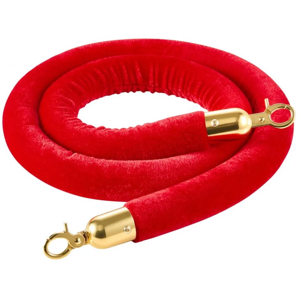 VEVOR 2 Pcs Red Velvet Stanchion Ropes, 5 ft Crowd Control Stanchion Red Velvet Ropes with Gold Hooks, Post Queue Barrier Carpet Rope for Carpet Events Movie Theaters Grand Openings Hotels Party