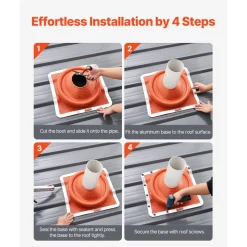 VEVOR 2 PCs Roof Pipe Flashing Boots, Fit Pipe OD 6-1/4" - 11-3/4", Flexible Silicone Roofing Jack Pipe Flashing, High Temp -101℉ - 437℉, Square Metal Base, for Chimney, Wood Stove & Outdoor Vent Pipe