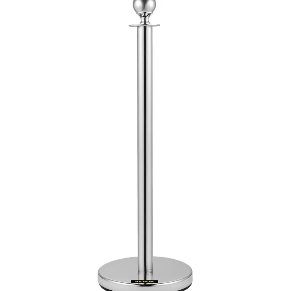 VEVOR 4PCS Stainless Steel Stanchion Posts Queue, Red Velvet Ropes Silver Post, 5FT Rope Barriers Queue Line Crowd Control Barriers for Party Supplies