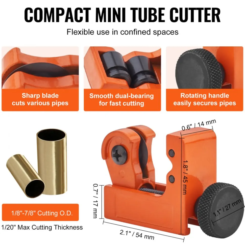 VEVOR 3PCS Tubing Cutter Set - Heavy Duty Pipe Cutter 3/16"-2"OD, Mini Tube Cutter 1/8"-7/8" & Deburring Tool, Professional Ultimate Pipe Cutter Set for Stainless Steel, Copper, Aluminum, Plastic Pipe
