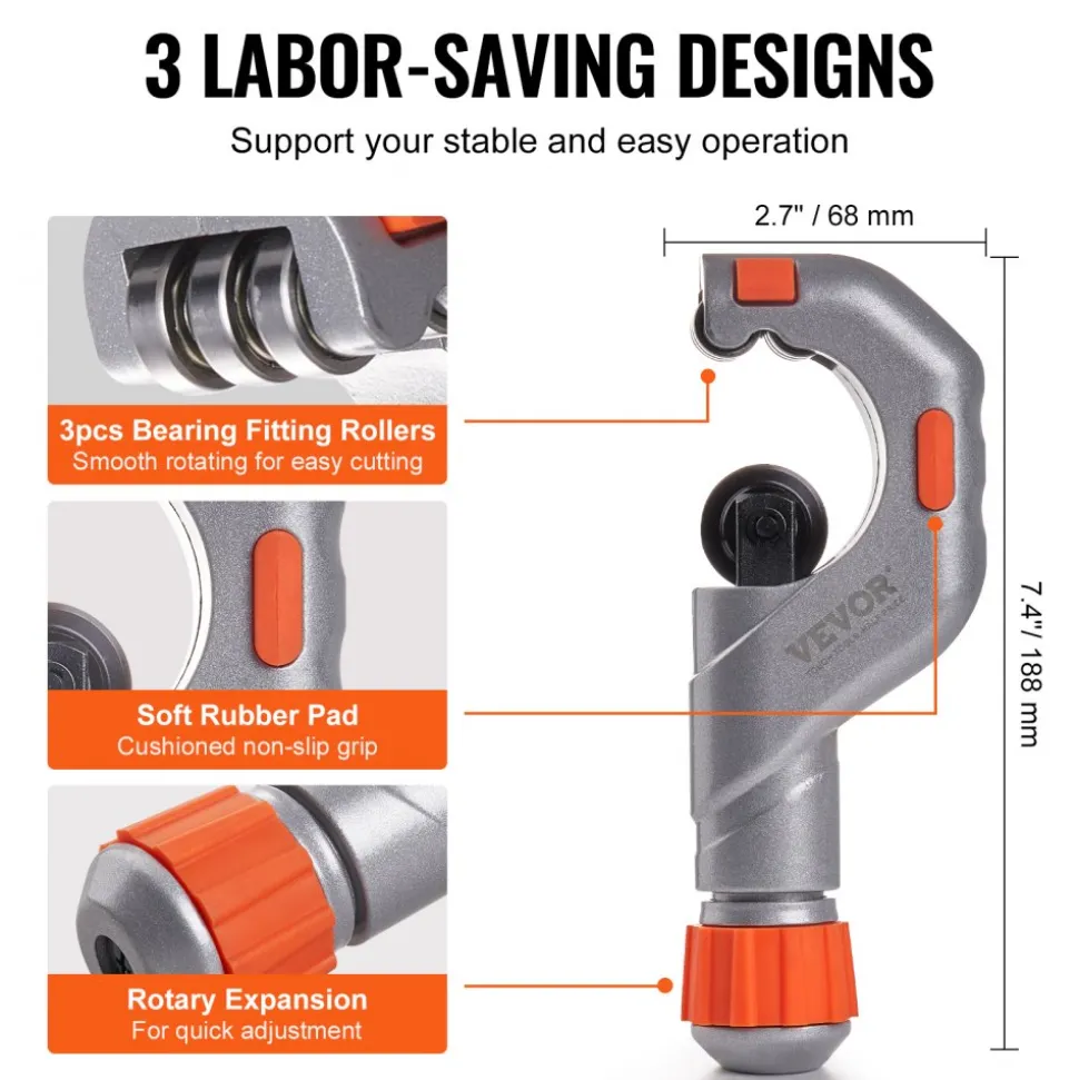VEVOR 3PCS Tubing Cutter Set - Heavy Duty Pipe Cutter 3/16"-2"OD, Mini Tube Cutter 1/8"-7/8" & Deburring Tool, Professional Ultimate Pipe Cutter Set for Stainless Steel, Copper, Aluminum, Plastic Pipe