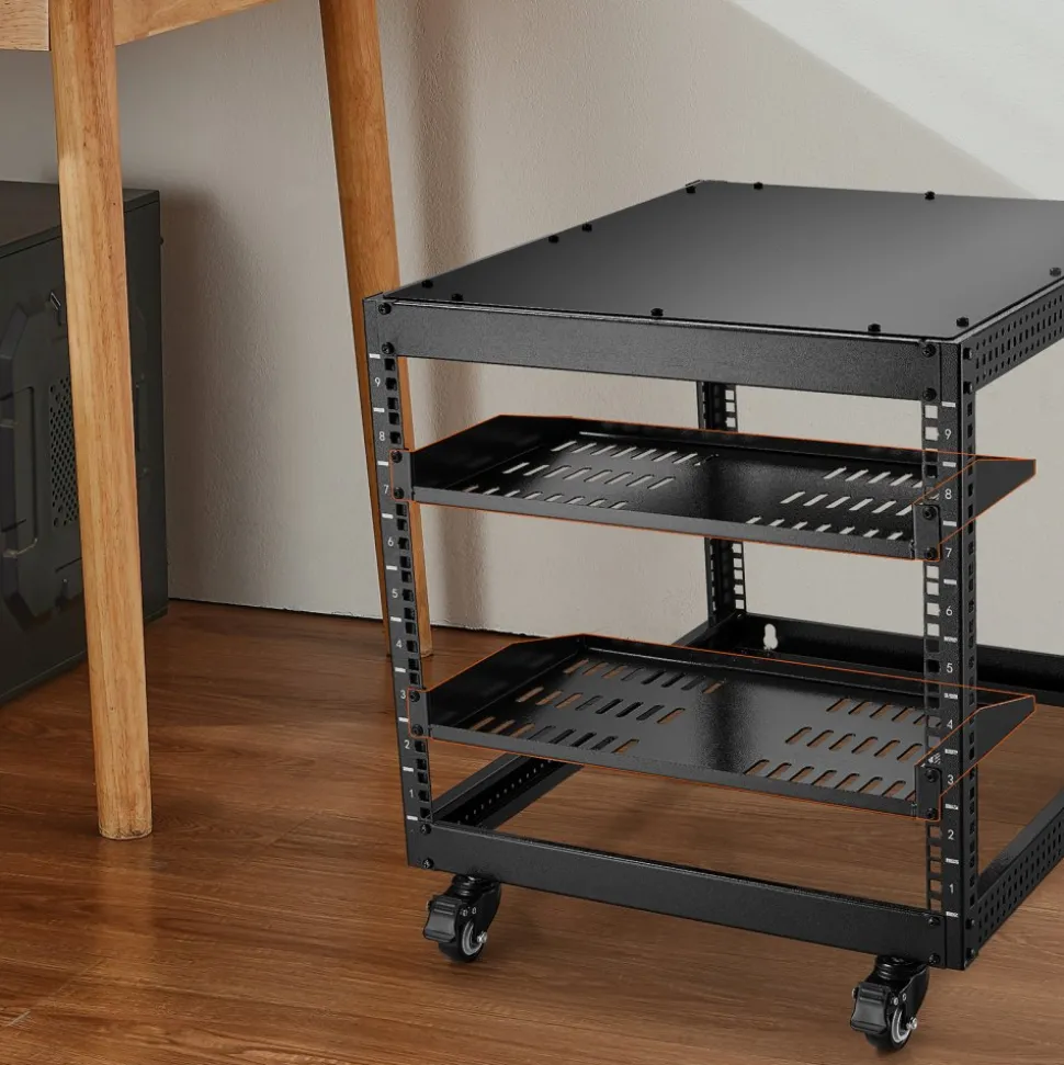 VEVOR 2PCS 1U Server Rack Shelf, 10"/254 mm Depth, 50 lbs Max Load Capacity Vented Cantilever or Wall Mount Rack Mount Shelf with Tray, Good Air Circulation for 19" Network Cabinet or Equipment Rack