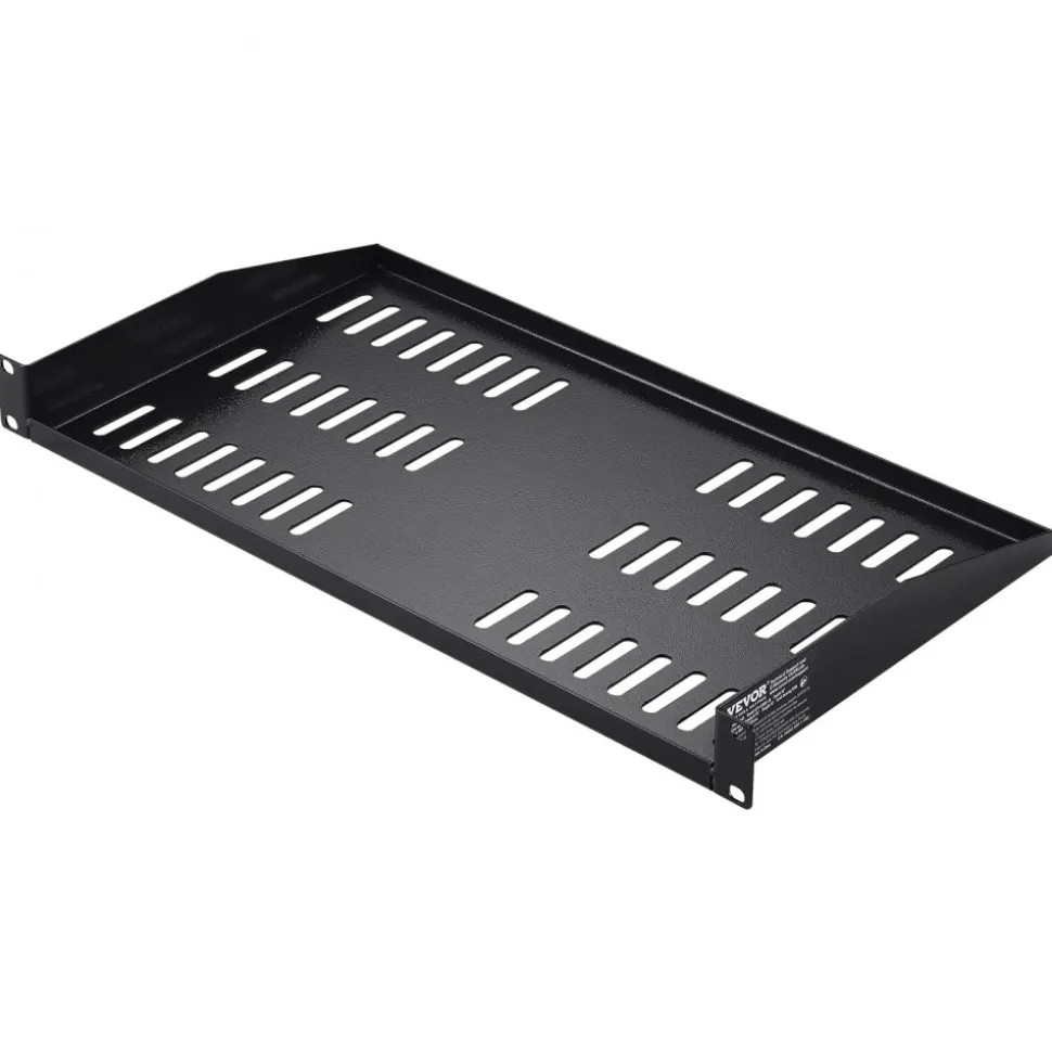 VEVOR 2PCS 1U Server Rack Shelf, 10"/254 mm Depth, 50 lbs Max Load Capacity Vented Cantilever or Wall Mount Rack Mount Shelf with Tray, Good Air Circulation for 19" Network Cabinet or Equipment Rack