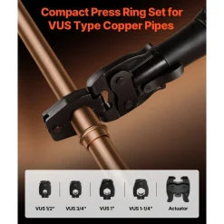 VEVOR 5PCS VUS Pressing Kit, 4PCS Press Rings (1/2", 3/4", 1", 1-1/4") & R8 Actuator - Compatible with ProPress Copper Pipes, Work with 24KN Compact Press Tools for 180° Operation