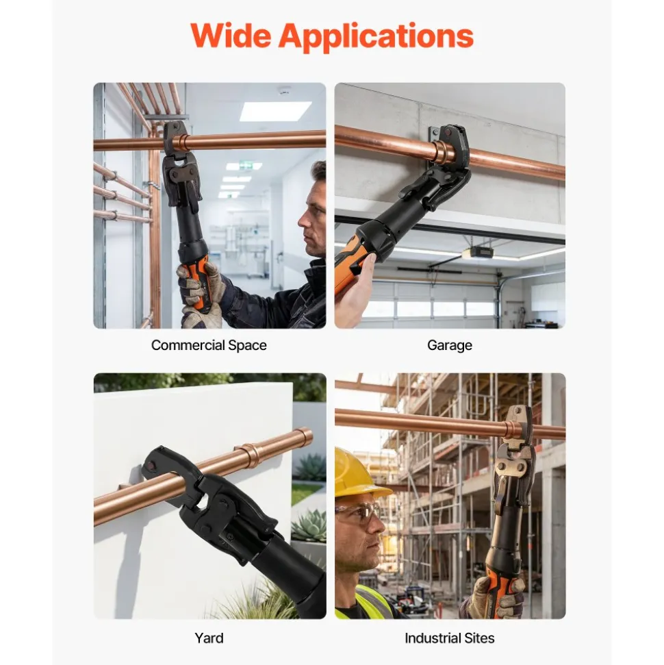 VEVOR 5PCS VUS Pressing Kit, 4PCS Press Rings (1/2", 3/4", 1", 1-1/4") & R8 Actuator - Compatible with ProPress Copper Pipes, Work with 24KN Compact Press Tools for 180° Operation