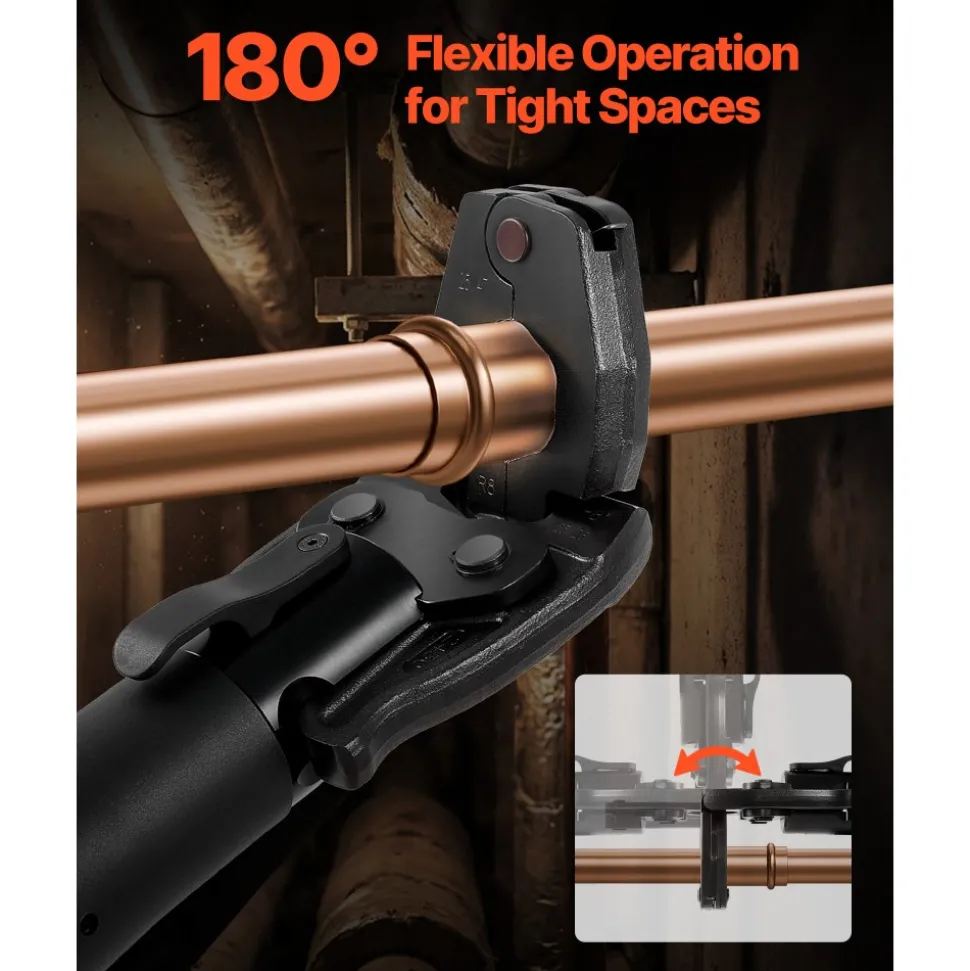 VEVOR 5PCS VUS Pressing Kit, 4PCS Press Rings (1/2", 3/4", 1", 1-1/4") & R8 Actuator - Compatible with ProPress Copper Pipes, Work with 24KN Compact Press Tools for 180° Operation