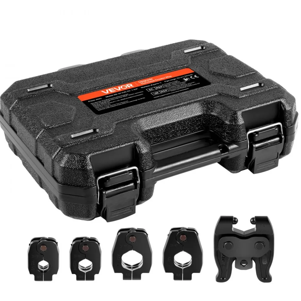 VEVOR 5PCS VUS Pressing Kit, 4PCS Press Rings (1/2", 3/4", 1", 1-1/4") & R8 Actuator - Compatible with ProPress Copper Pipes, Work with 24KN Compact Press Tools for 180° Operation
