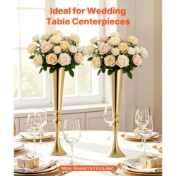 VEVOR 12 PCS Wedding Flower Vase, 21.7 in Tall Trumpet Flower Table Centerpieces, Banquet Vases Easy Installation, Electroplated Versatile Arrangement Stand for Party Events Home Decor Reception, Gold