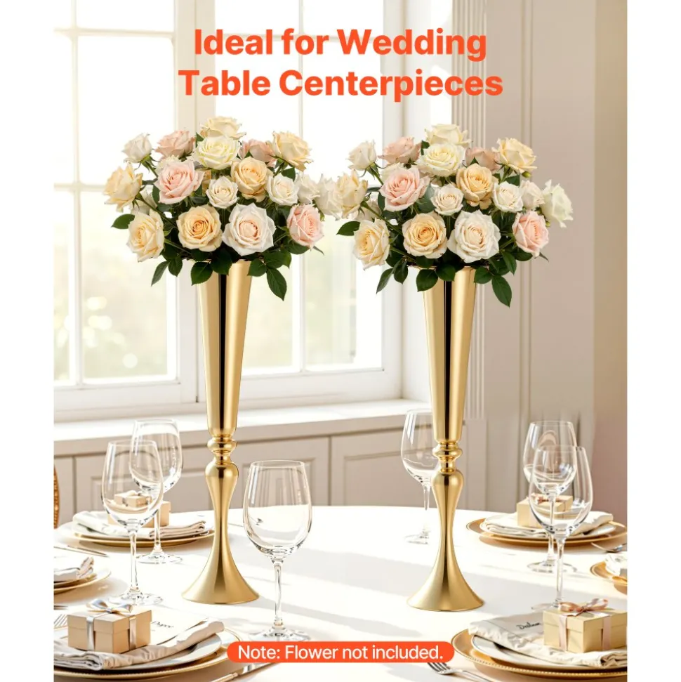 VEVOR 12 PCS Wedding Flower Vase, 21.7 in Tall Trumpet Flower Table Centerpieces, Banquet Vases Easy Installation, Electroplated Versatile Arrangement Stand for Party Events Home Decor Reception, Gold