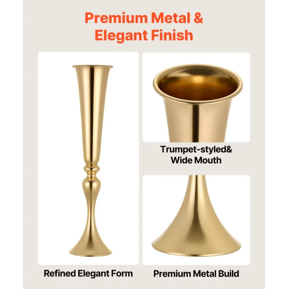 VEVOR 12 PCS Wedding Flower Vase, 21.7 in Tall Trumpet Flower Table Centerpieces, Banquet Vases Easy Installation, Electroplated Versatile Arrangement Stand for Party Events Home Decor Reception, Gold