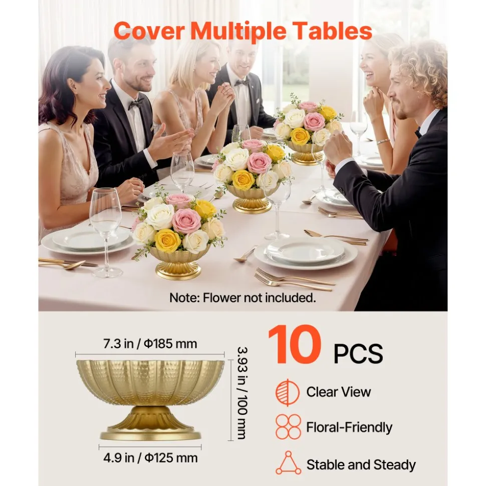 VEVOR 10 PCS Wedding Flower Vase, 4.7 in Mini Flower Table Centerpieces, Small Floral Bowl Decorative Easy Installation, Versatile Arrangement Stand for Party Events Home Decor Reception, Gold