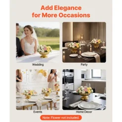 VEVOR 10 PCS Wedding Flower Vase, 4.7 in Mini Flower Table Centerpieces, Small Floral Bowl Decorative Easy Installation, Versatile Arrangement Stand for Party Events Home Decor Reception, Gold