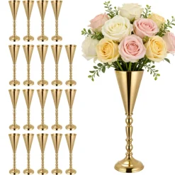 VEVOR 20 PCS Wedding Flower Vase, 16.9 in Tall Trumpet Flower Table Centerpieces, Banquet Vases Easy Installation, Electroplated Versatile Arrangement Stand for Party Events Home Decor Reception, Gold