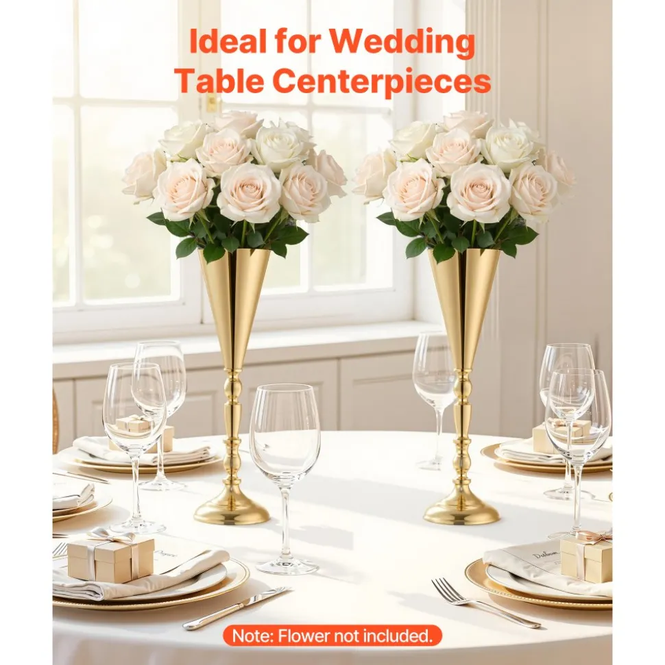 VEVOR 20 PCS Wedding Flower Vase, 16.9 in Tall Trumpet Flower Table Centerpieces, Banquet Vases Easy Installation, Electroplated Versatile Arrangement Stand for Party Events Home Decor Reception, Gold
