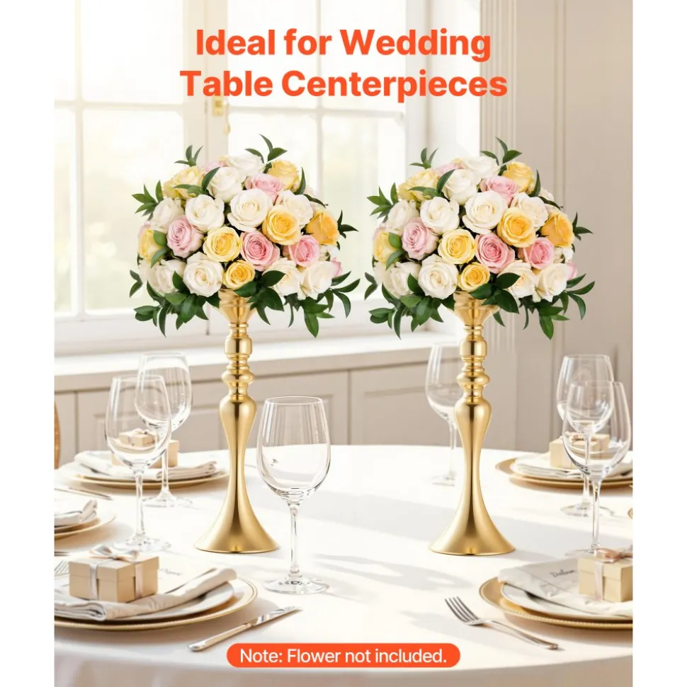 VEVOR 16 PCS Wedding Flower Vase, 15 in Tall Flower Table Centerpieces, Crystal Banquet Vases Easy Installation, Electroplated Versatile Arrangement Stand for Party Events Home Decor Reception, Gold
