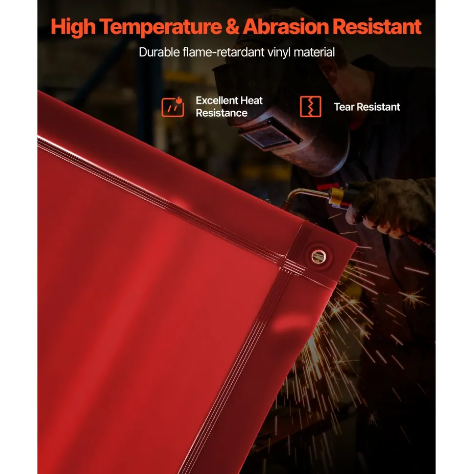 VEVOR 2PCS Welding Curtains, 6 x 8FT Welding Screen Curtain, Flame-Resistant Vinyl Safety Protective Screen with 6-Level UV Protection & Hanging Holes, Portable for Workshop/Industrial Use, Red