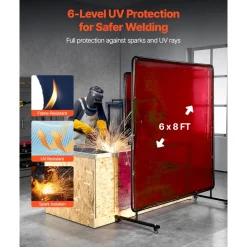 VEVOR 2PCS Welding Curtains, 6 x 8FT Welding Screen Curtain, Flame-Resistant Vinyl Safety Protective Screen with 6-Level UV Protection & Hanging Holes, Portable for Workshop/Industrial Use, Red